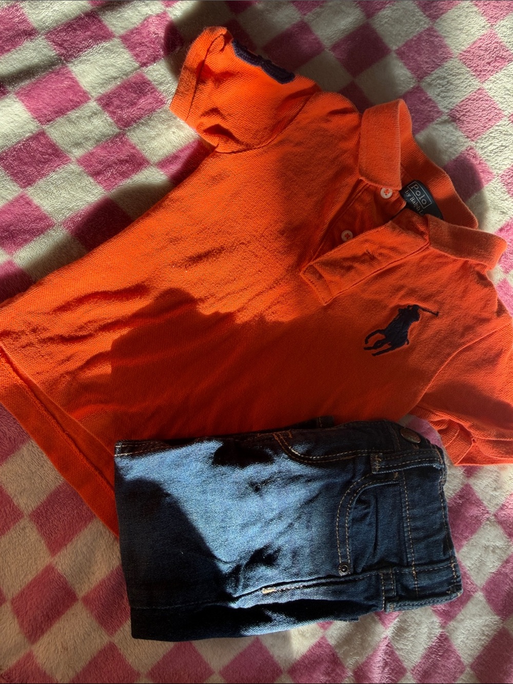 Ralph Lauren Orange Polo Shirt with Navy Pony Embroidery